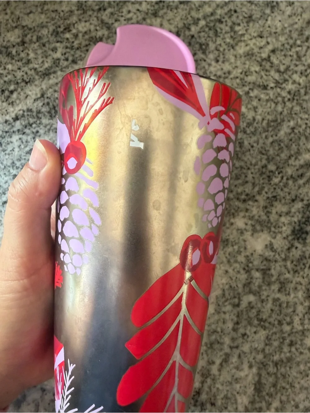 Starbucks 2021 holiday ceramic pinecone tumbler silver lilac red 12 oz thermos